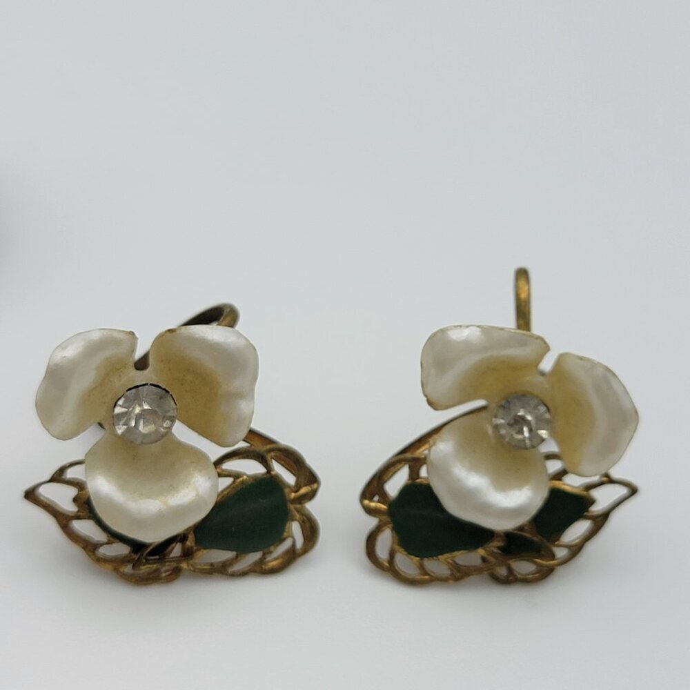 Vintage Clip On/Screw Back Earrings Lot Enamel Crystal Silver Gold Tone 8-Pair - Picture 4 of 10